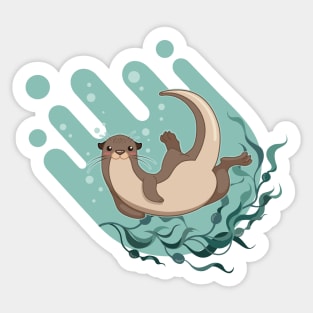 sea otter floating on water with kelp forest vector illustration Sticker